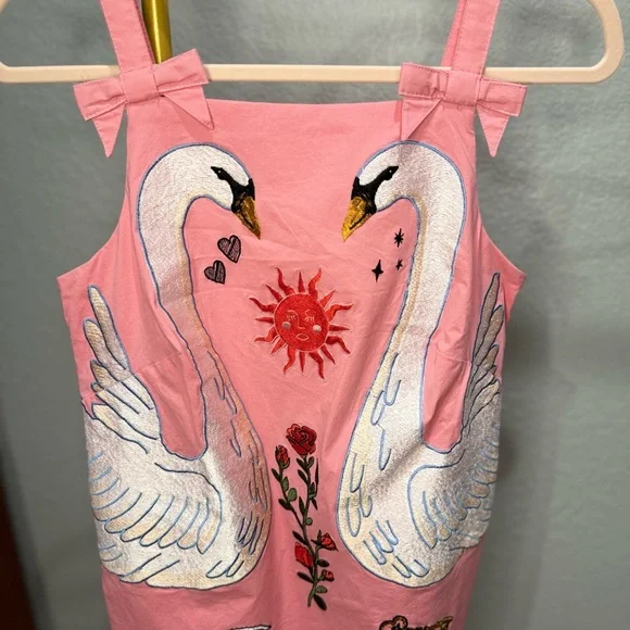 Anthropologie Maeve Pink Swan Embroidered Dress XS - Picture 10 of 10